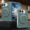 Aplicável ao iPhone Duo Versão Coreana Couro Liso Maçã 18 Tela Dobrável Duplo Eixo Central Capa de Celular Case com Suporte Magnético Rotativo