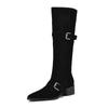 Botas Altas Debajo de la Rodilla, Botas de Media Pantorrilla para Mujer, Nuevas Botas Elegantes Versátiles Arrugadas Otoño e Invierno 2026, Botas de Montura de Tacón Medio, Botas Vaqueras