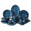Azul Retro Horno Bajo Esmalte Cerámica Francesa Tazón de Arroz Hogareño de Porcelana Tazón para Arroz Tazón para Fideos Plato Plano