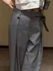 Pantalones de traje grises de alta gama, estilo francés sofisticado para el trabajo, principios de otoño de 2026, estilo europeo súper popular, muy elegantes, para figura de pera, pantalones de pierna ancha que cubren las caderas