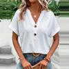 Primavera y Verano 2025 Estación Independiente Transfronteriza Europea y Americana de Amazon Nueva Moda Femenina Casual Color Puro Botón Cuello en V Camiseta para Mujer