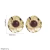 Pendientes de Alta Gama He Ming Estilo Barroco Retro Patrón Geométrico Incrustado con Ojo de Gato Redondo Plisado Aguja de Plata S925 para Mujer