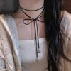 Collar con lazo negro coreano cadena para el cuello cadena para la clavícula gargantilla dulce genial accesorios para el cuello