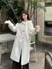 Nuevo estilo de invierno abrigo de lana de doble cara con mangas de punto y capucha, de un solo pecho, simple, de cachemira y lana, engrosado, abrigo cálido