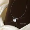 Popular Série de Linha de Pesca Prata Esterlina S925 Zircônia Pingente Cubo de Açúcar Colar Moda Feminina Nicho Corrente Clavícula Lágrima de Sereia