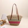 Bolsa de ombro única de palha de grande capacidade oca nova cor bolsa de palha bolsa trançada bolsa de praia para feriado bolsa cesta de vegetais portátil
