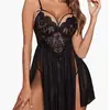 Comercio Exterior Transfronterizo Lencería Sexy para Mujer, Malla de Encaje Sexy Transparente Talla Grande Conjunto de Camisón con Liguero