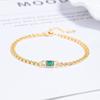Pulseira Quadrada de Esmeralda e Diamante em Prata Esterlina 925 Feminina Simples Versátil Pulseira Quadrada de Zircônia Personalizada Joias de Prata Elegantes