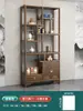 Vitrina de Madera Maciza Estilo Chino, Gabinete para Té, Estantería de Almacenamiento, Divisor de Madera de Olmo, Gabinete de Té para Oficina, Vitrina