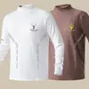 Top de fleece dupla face para outono e inverno com gola alta, camada interna unissex slim-fit para negócios, camisa base quente, camiseta masculina de manga longa