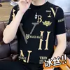 Camiseta de manga corta de seda helada de alta calidad para hombre, venta al por mayor de fábrica, nueva moda de verano 2024, camiseta casual de manga media con cuello redondo para hombre