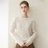 Suéter 100% cachemira pura, tejido de punto para mujer con cuello redondo, corte holgado, diseño de punto de ochos, peso pesado, engrosado, moderno y cálido para otoño e invierno