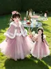 Vestido Lepei Princesa para Meninas Primavera e Outono 2026 Novo Doce Veludo Pom-pom Xale Vestido com Forro de Lã para Festa de Aniversário Infantil