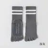 Calcetines de yoga de cinco dedos, calcetines profesionales de Pilates, calcetines de algodón antideslizantes de silicona para mujer, calcetines de rayas de cinco dedos para deportes de interior y fitness