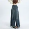 2026 Jeans de Pierna Ancha con Dobladillo Crudo Azul Claro para Mujer Nuevo Diseño Cintura Alta Holgados con Caída Pantalón Falda de Largo Hasta el Piso Dropshipping