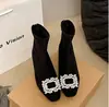 Botas Elásticas Novas de Strass Francês Bico Quadrado Outono 2026 Botas Curtas Femininas Camurça Fivela Quadrada Salto Escondido Botas Emagrecedoras