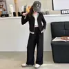 Moda Feminina Primavera e Outono Estilo Simples Personalidade Preguiçoso Cardigã de Manga Longa Falso Duas Peças Conjunto de Duas Peças Calça de Perna Larga Casual