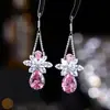 Pendientes de Flor de Cristal con Aguja de Plata 925 Estilo Coreano Gama Alta Celebridad de Internet Dulces Dopamina Flor Zirconia Pendientes para Mujer