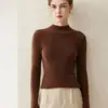 Suéter de cachemira transfronterizo para mujer con cuello semi-alto, corte ajustado, camiseta base de punto suave y acogedora, suéter liso para otoño e invierno 2026