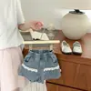 Conjunto de Top a Cuadros con Mangas Cortas Volantes de Encaje de Verano para Niña y Shorts Conjunto de Dos Piezas de Shorts con Ribete de Volantes de Encaje Mezclilla Patchwork para Bebé
