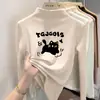 Camiseta base de forro polar con estampado de dibujos animados para niños, camiseta de cuello semi-alto de otoño e invierno para niñas, camiseta de manga larga de otoño e invierno para bebé, ropa para niños