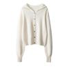 Listo para usar de primera línea Otoño e Invierno Nuevo Estilo Tejido 100% Cachemira Pura Ropa de Punto para Mujer Color Sólido Manga Larga con Capucha Sudadera de Punto de un Solo Botón