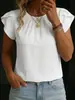 2026 Transfronterizo Europeo y Americano Amazon Comercio Exterior Primavera y Verano Nuevo Estilo Color Sólido Cuello Redondo Elegante Commuter Camiseta de Manga Corta para Mujer