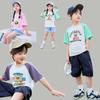 Camiseta de manga corta con cuello redondo y estampado de dibujos animados para niños de verano 2025, holgada e informal, para niños y niñas de tallas pequeñas y medianas.