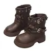 Botas Negras de Moda para Niñas Otoño/Invierno 2026 Cuero Hebilla Remaches Botas de Moda Elegantes Niñas Más Terciopelo