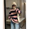 Sudadera Holgada con Rayas Rosas Suaves para Mujer en Primavera, Sudadera Chaqueta de Algodón con Diseño Falso de Dos Piezas para Mujer