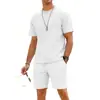 Conjunto de camiseta e shorts masculinos de verão xadrez, manga curta, peso pesado, corte solto, ombro caído, gola redonda, casual, da Amazon, para exportação