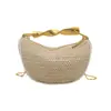 Bolsa de Praia Tecida com Alça de Metal Tendência 2025 para Mulheres, Bolsa de Palha Meia-Lua, Design de Nicho