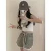 Calça Casual Feminina de Verão Versátil com Listras Finas, Cintura Elástica, Calça Larga Solta, Calça Esportiva, Shorts de Cintura Alta, Tendência