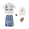 Roupa Infantil de Performance Hip-hop Roupa Infantil Hiphop Street Verão Manga Curta Grafiti Jeans Meninos e Meninas Roupa Fashion Hip-hop