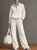 Nueva Ropa Femenina Transfronteriza Europea y Americana Otoño/Invierno 2026: Conjunto de Dos Piezas para Mujer: Sudadera con Cuello Camisero y Media Cremallera y Pantalones Casuales Anchos