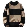 Suéter de color contrastante para hombre, otoño e invierno, cuello alto medio, camisa de punto, ropa de lana cálida y gruesa, 2023