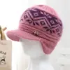 Sombrero de punto de ala ancha con pelo de conejo para otoño e invierno, sombrero de lana cálido con forro polar para mujeres de mediana edad, ancianas y abuelas