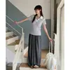 Tiro Real # Camiseta de Manga Corta a Rayas Blancas y Negras para Mujer, Diseño Único, Nuevo Estilo de Verano, Cuello Polo de Color Contrastante, Estilo Corto