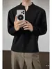 Camiseta de lino sintético estilo americano con cuello en V y manga larga para primavera y otoño, estilo old money, casual y elegante, camiseta básica holgada para hombre