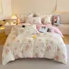 Novo conjunto de cama de quatro peças estampado em algodão puro escovado de grau A, com lençóis e lençóis de elástico de algodão escovado duplo de alta densidade