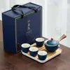Infusor de Chá para Preguiçosos em Cerâmica Barro Preto Conjunto Automático de Chá Conjunto Pequeno Pote Portátil de Viagem com Alça Lateral Bandeja de Chá Chá Gongfu
