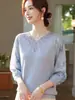 2026 Nuevo Elegante Top de Punto de Primavera para Mamás, Mujeres de Mediana Edad y Mayores, Conjunto de Camiseta Delgada de Manga Tres Cuartos de Verano