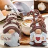 Figura de resina de pareja de gnomos de café sosteniendo tazas de café, decoración del hogar estilo campestre americano, regalo