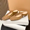 796-19 Zapatos planos sin talón de punta cuadrada tejidos huecos transpirables con plataforma interior para mujer, zapatos planos de una sola tira, zapatos de talla grande transfronterizos