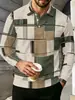 Camisa Polo Masculina Tendência de Manga Longa com Estampa Geométrica, Estilo Moderno Versátil, Adequada para Múltiplas Ocasiões