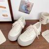 Zapatillas Respirables Dexun para Mujer Punta Redonda 2024 Primavera y Otoño Nuevo Estilo Coreano de Nicho Zapatos de Lona de Caña Baja Suela Gruesa Zapatos Blancos