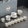 Porcelana branca gorda de carneiro Dehua conjunto de chá kung fu atacado empresa imprimível logotipo conjunto de presente de inauguração caixa de presente