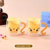 Caneca de Água Criativa de Gato de Desenho Animado para Uso Doméstico, Caneca de Café para Café da Manhã, Copo de Vidro com Camada Dupla Isolado Resistente a Altas Temperaturas