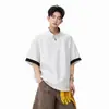 Camiseta de punto waffle de verano para hombre, estilo old money, con media cremallera, para hombres y adolescentes, corte holgado, hombros caídos, cuello en V, manga corta