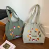 Bolsa de Mano Retro Estilo Bosque Bordado de Hongos Nylon Gran Capacidad Bolsa de Hombro con Cordón Estudiante Viaje Diario